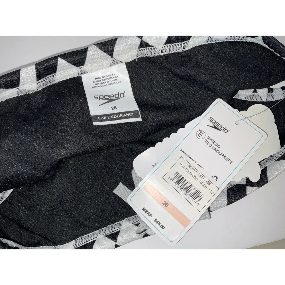 NWT Men's Speedo Vibe Collection Eco Endurance Brief Swim Trunks Black White 28